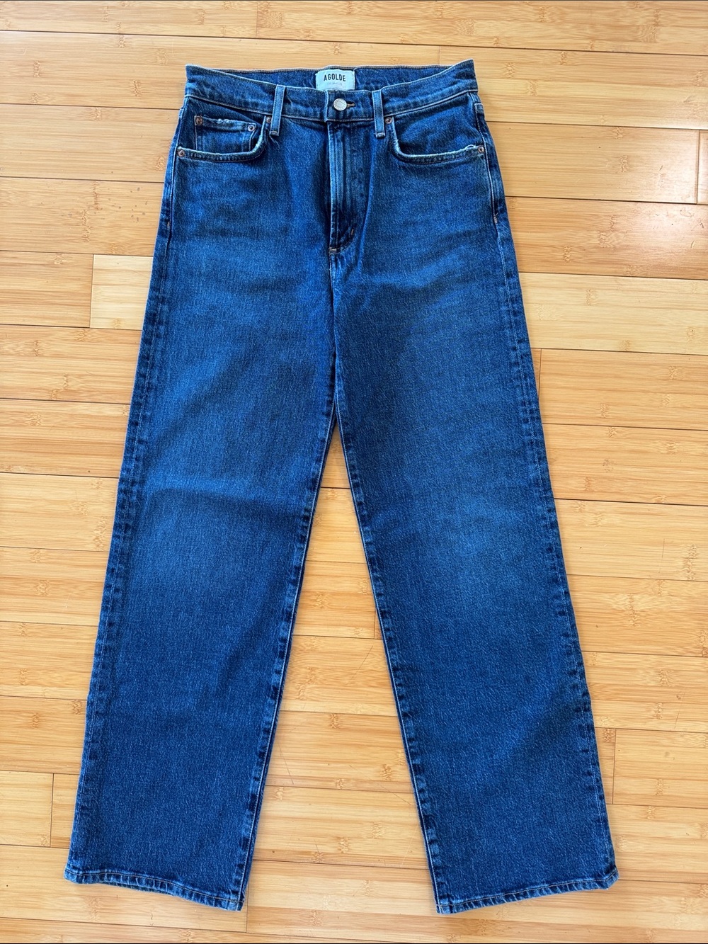 Agolde High-Rise Straight Jeans in Dark Blue Denim